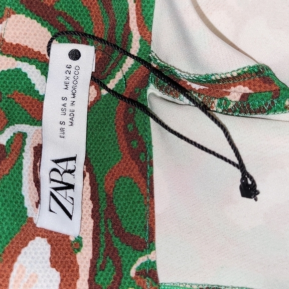 Zara Green Printed Slit Midi Night Out Dress Size Small - Picture 9 of 15